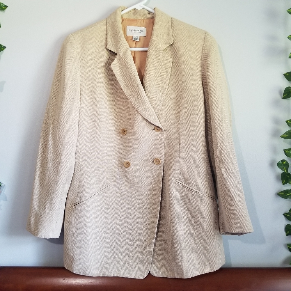 Emanuel Ungaro Vintage Womens 80s Tan Beige Striped Blazer 6/40 Made In Korea